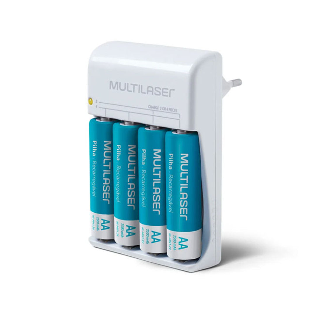 Cargador + 4 Pilas AA 2500MAH recargables Multilaser