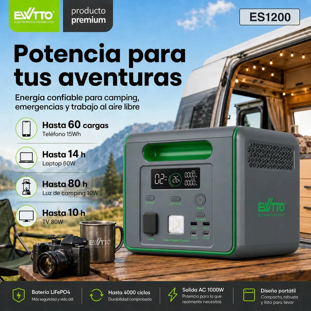 Estación de Energía Portátil Ewtto ES1200 1024Wh 1200W LiFePO4