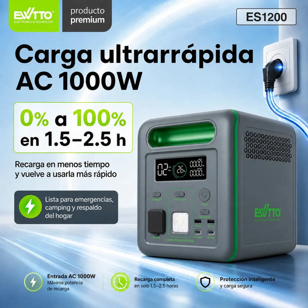 Estación de Energía Portátil Ewtto ES1200 1024Wh 1200W LiFePO4