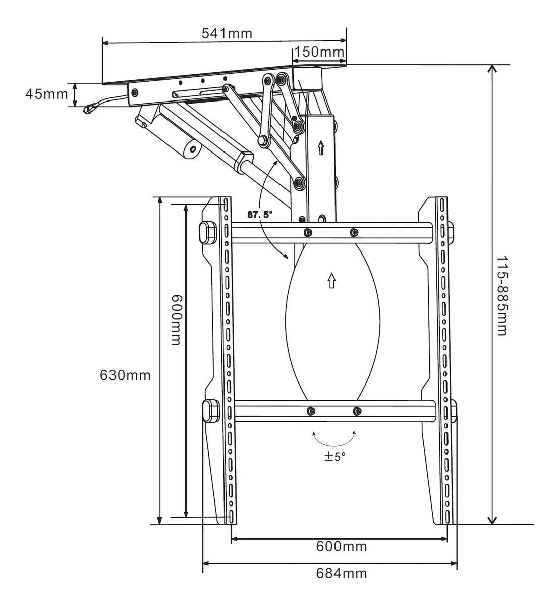 Soporte eléctrico de techo para TV 42–86 pulgadas Polarland PELTM660