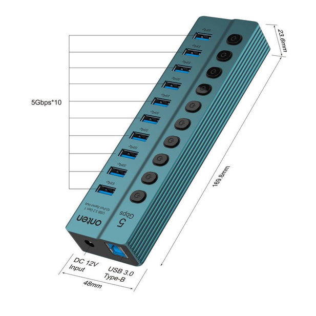 HUB 10 PUERTOS USB 3.0CON POWER SWITCH ONTEN OTN-5308