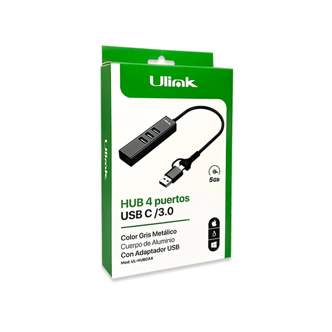 HUB 4 PUERTOS USB 3.0 C/USB ULINK UL-HUBCA4