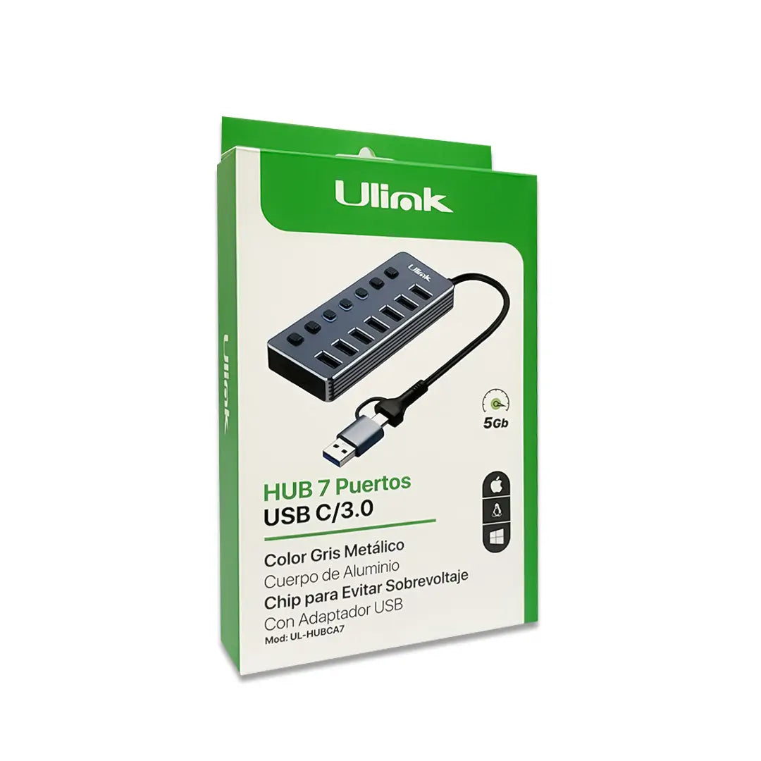 HUB 7 PUERTOS USB 3.0 SWITCH C/USB ULINK UL-HUBCA7