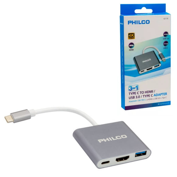 HUB TIPO C 3 EN 1 HDMI/USB/C PHILCO 42178