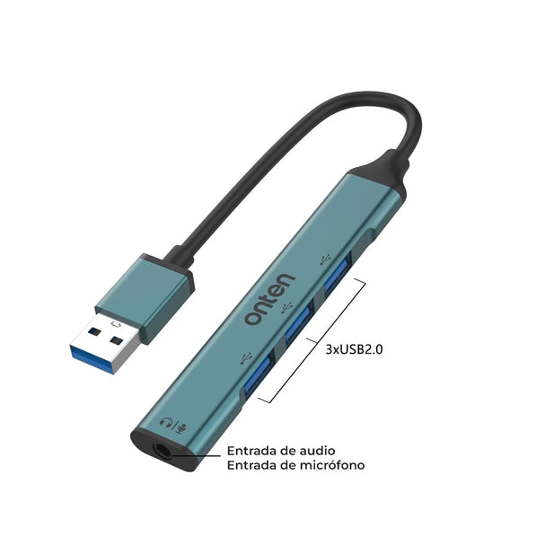 HUB X3 USB 2.0 + JACK 3.5MM ONTEN OTN-5706