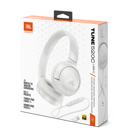 Audífonos JBL Tune 520C USB-C Blanco On-Ear Con Cable Hi-Res 10-40kHz Pure Bass