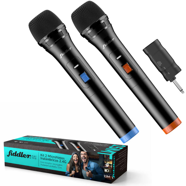 KIT 2 MICRÓFONOS INALAMBRICO RECARGABLE FIDDLER FD-MIC200B