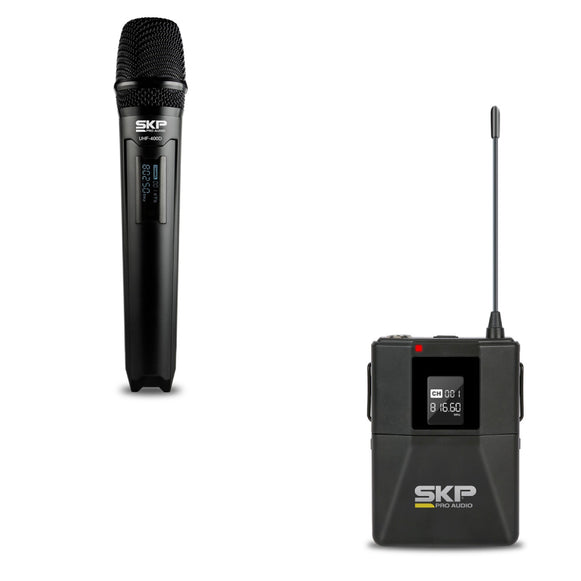 KIT MICROFONOS UHF MANO LAVALIER Y CINTILLO 400D SKP