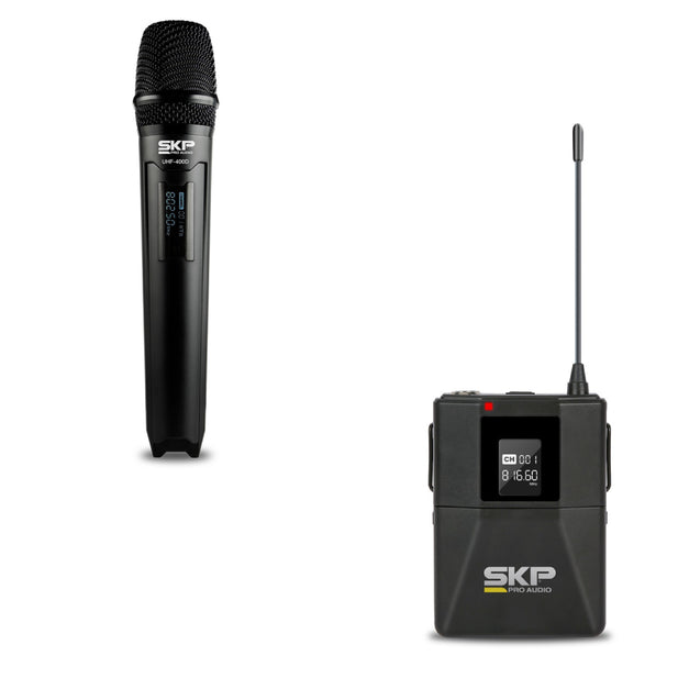 KIT MICROFONOS UHF MANO LAVALIER Y CINTILLO 400D SKP