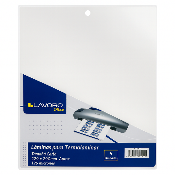 LAMINAS TERMOLAMINAR 125 MIC 5 UN FORMATO CARTA LAVORO 518676