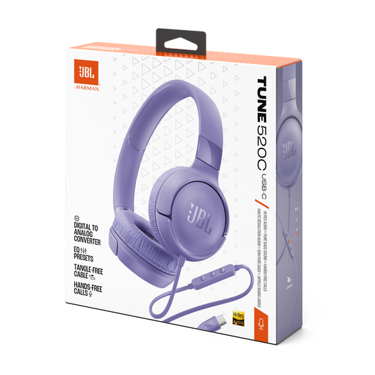 Audífonos JBL Tune 520C USB-C Púrpura On-Ear Con Cable Hi-Res 10-40kHz Pure Bass