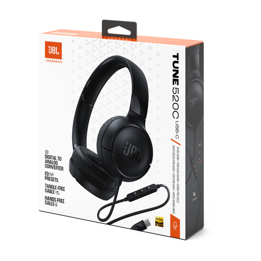 Audífonos JBL Tune 520C USB-C Negro On-Ear Con Cable Hi-Res 10-40kHz Pure Bass