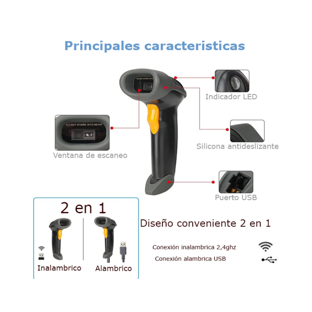 Lector Codigo de Barras INAL 2.4GHZ/USB 2D UTEK UT-BSCW30