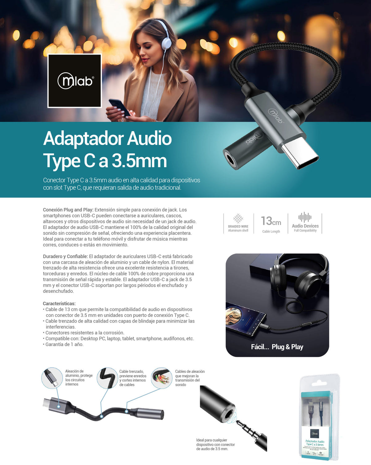 ADAPTADOR TIPO C A MINI PLUG H MLAB 9351