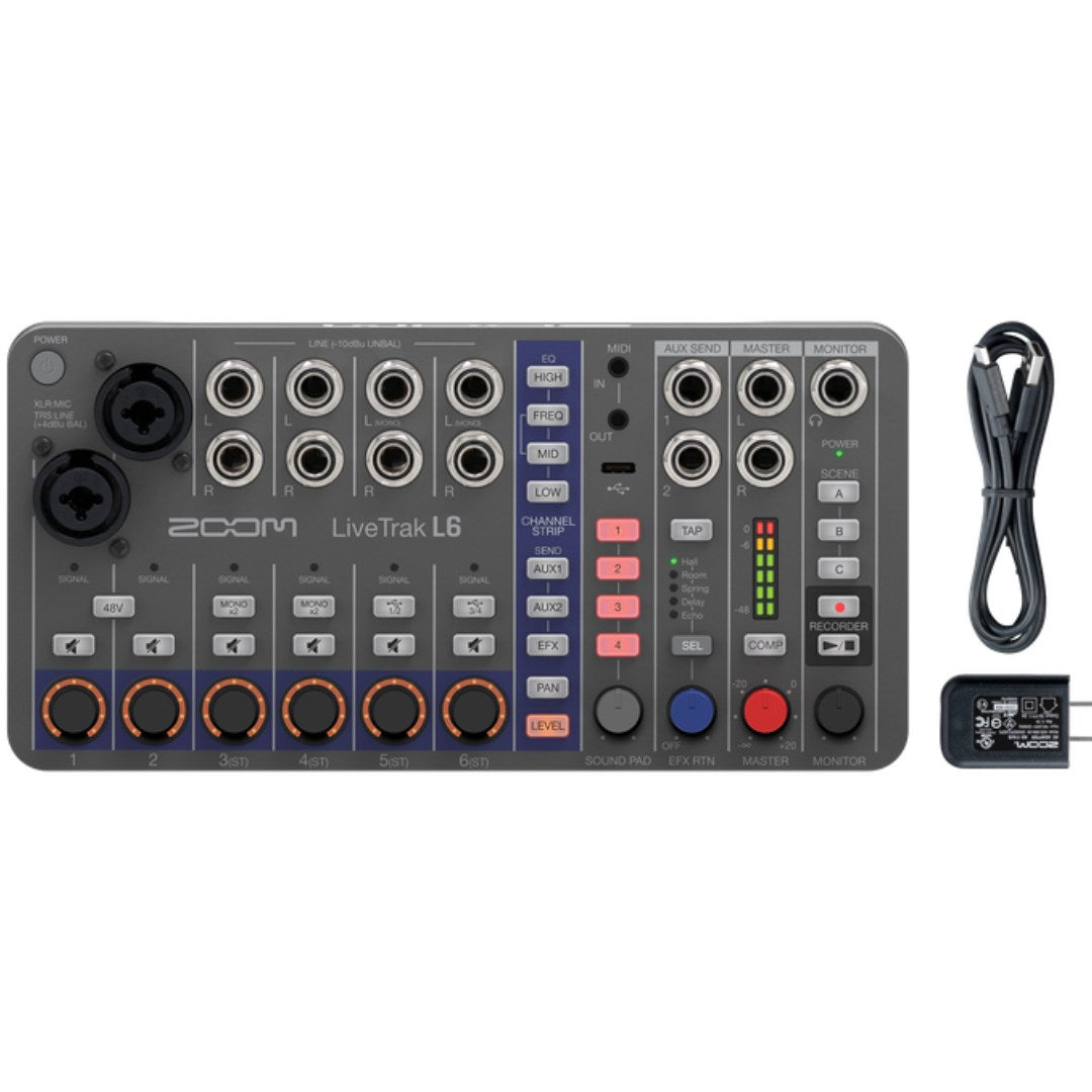 Mezclador Digital Portátil de 6CH y Grabadora Multipista L6 Zoom LiveTrak L-6