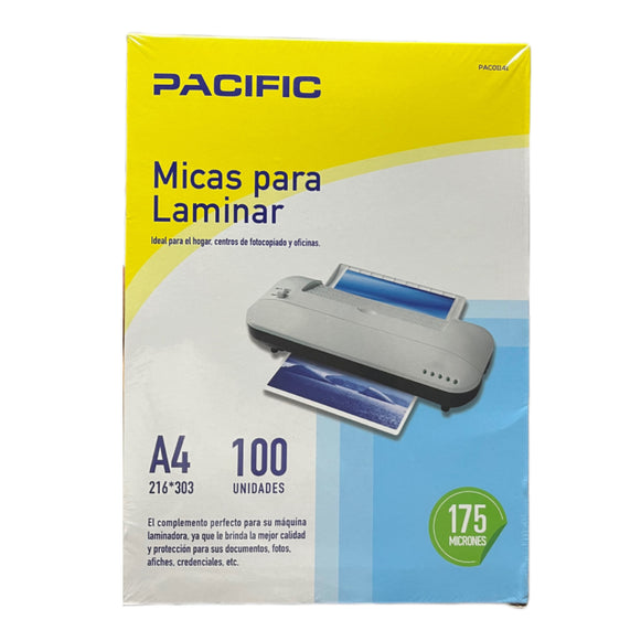 Micas Para Plastificar 175 Micrones A4 100 Unidades Pacific