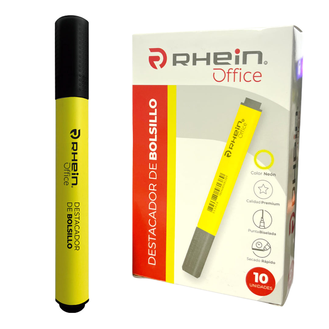 PACK 10 DESTACADORES DE BOLSILLO PUNTA BISELADA AMARILLO RHEIN 553408