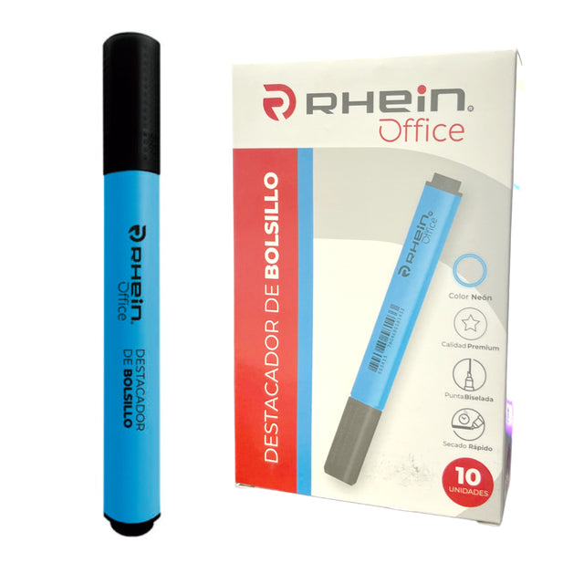 PACK 10 DESTACADORES DE BOLSILLO PUNTA BISELADA CELESTE RHEIN 553413