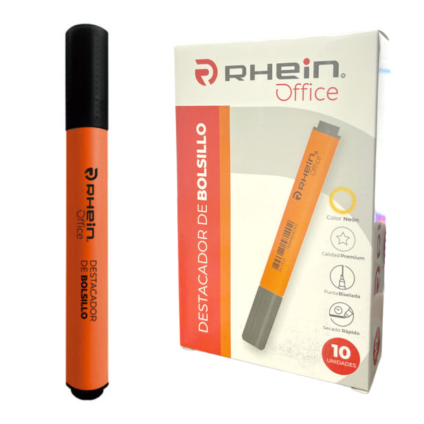 PACK 10 DESTACADORES DE BOLSILLO PUNTA BISELADA NARANJA RHEIN 553410