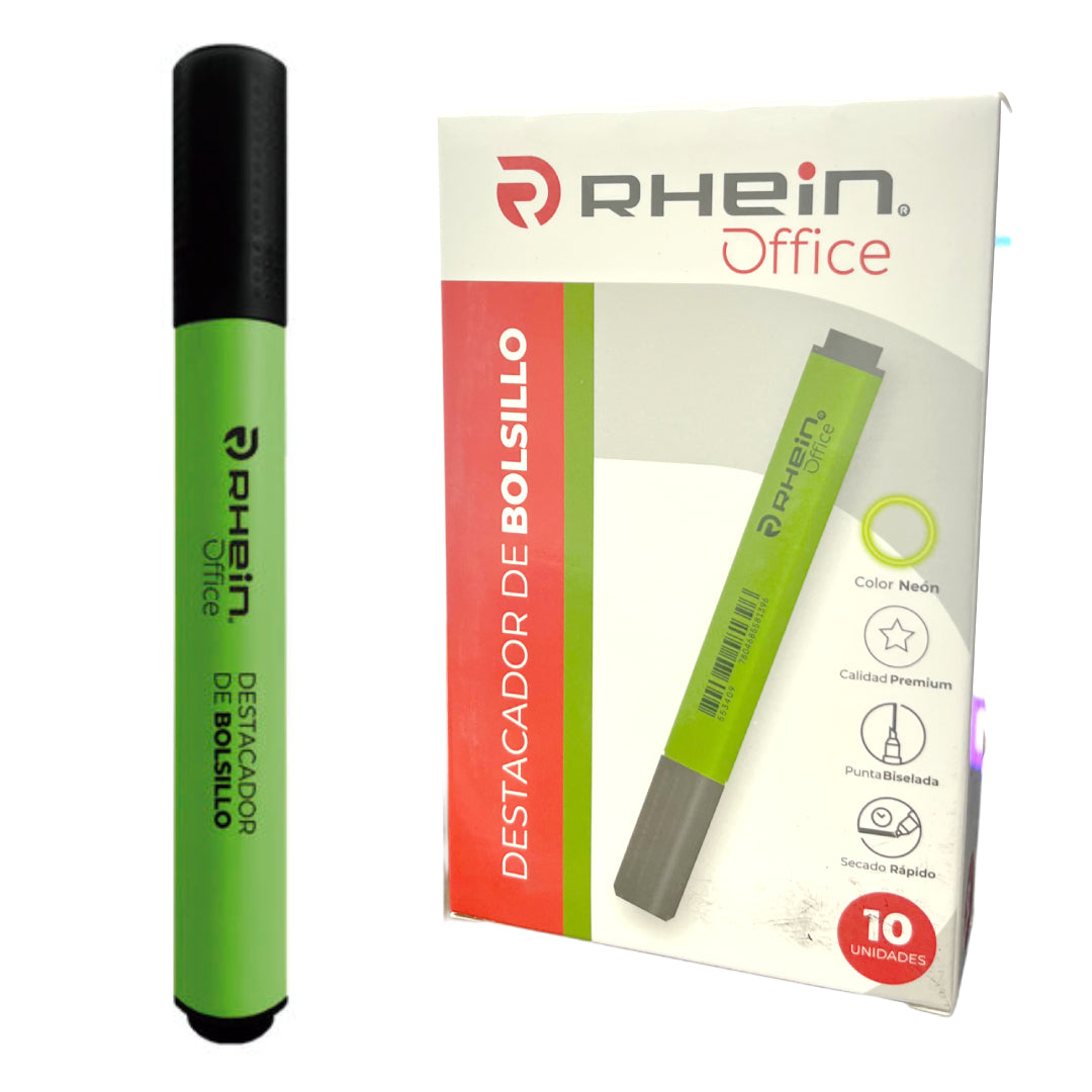 PACK 10 DESTACADORES DE BOLSILLO PUNTA BISELADA VERDE RHEIN 553409