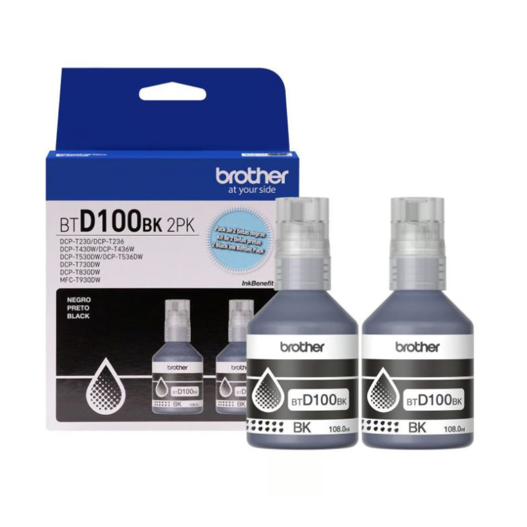 PACK 2 BOTELLAS DE TINTA BTD100BK NEGRA BROTHER