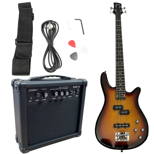 PACK Bajo Eléctrico Sunburst Fiddler + Amplificador 20W FD-CBA06S