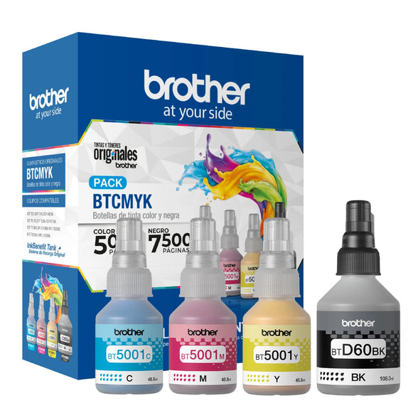 PACK TINTAS BROTHER BTCMYK COLORES BT5001 + D60BK NEGRA