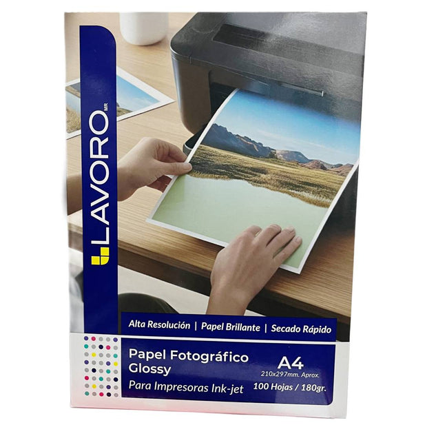 PAPEL FOTOGRAFICO A4 100 HOJAS 180GR LAVORO 564683