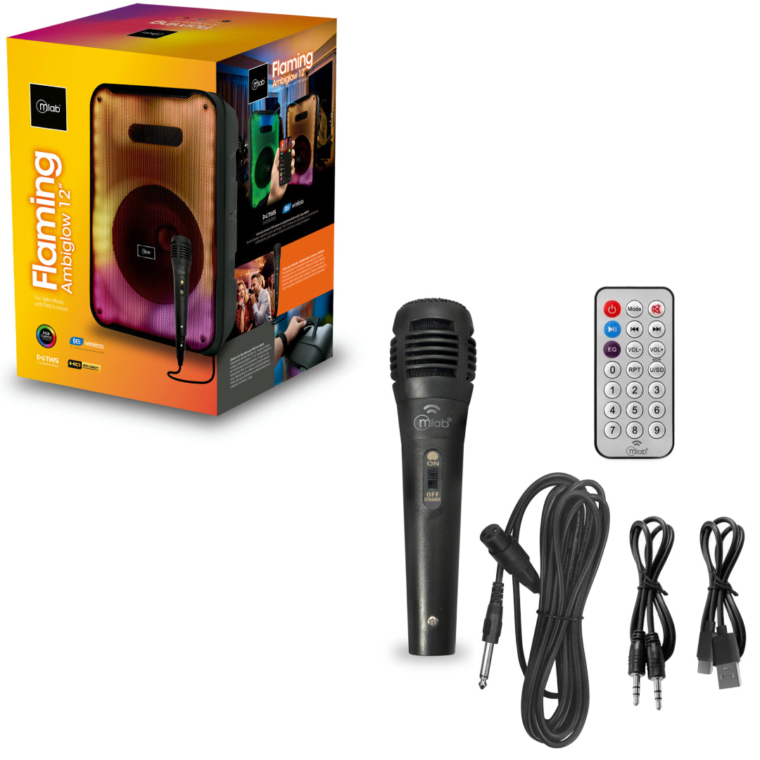 PARLANTE BT + MICROFONO RGB FLAMING AMBIGLOW 12" MLAB 9480