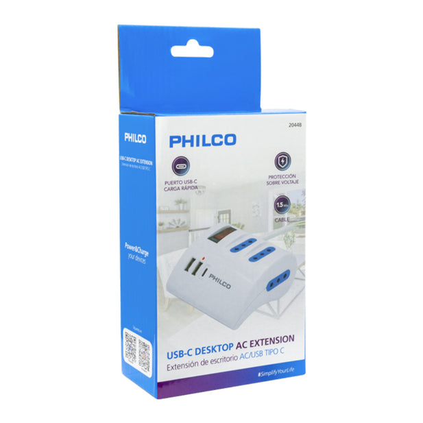 EXTENSION Alargador eléctrica ESCRITORIO 1.5M USB + TIPOC PHILCO 2044B