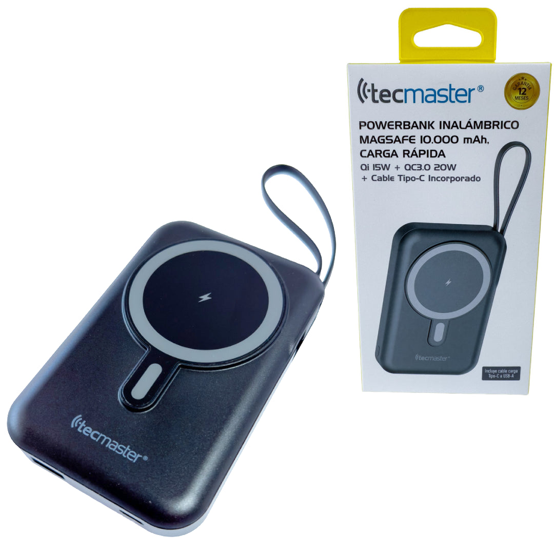 POWER BANK 10000MAH CARGA INALAMBRICA + TIPO C TECMASTER TM-200568