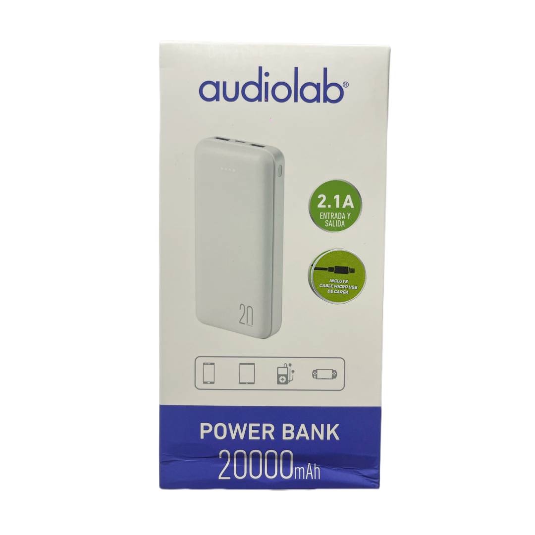 POWER BANK 20000MAH BLANCO 2.1A + CABLE MICRO USB AUDIOLAB
