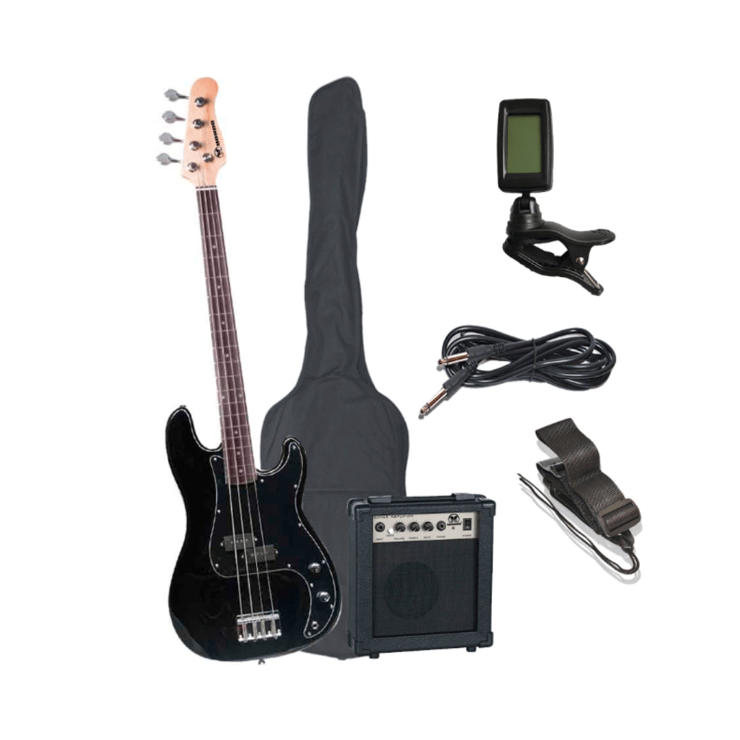 Pack Bajo Eléctrico 4 Cuerdas Negro Hondo HGP-700