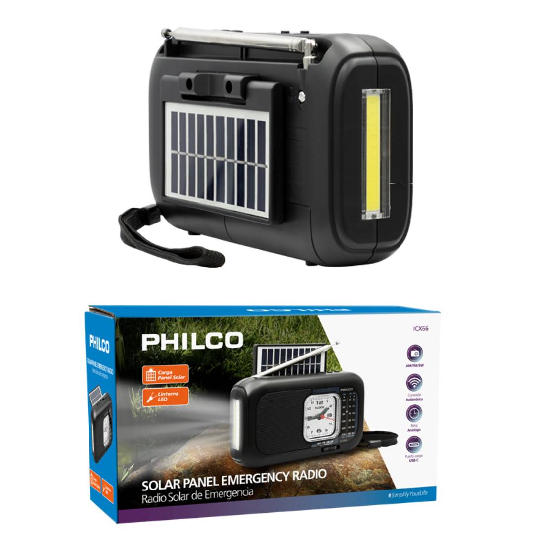 RADIO BT AM/FM/SW PANEL SOLAR + LINTERNA PHILCO ICX66
