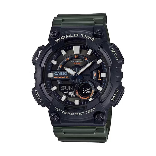 Reloj Casio AEQ-110W-3AVDF Hombre Ana-Digi Verde 100m Hora Mundial