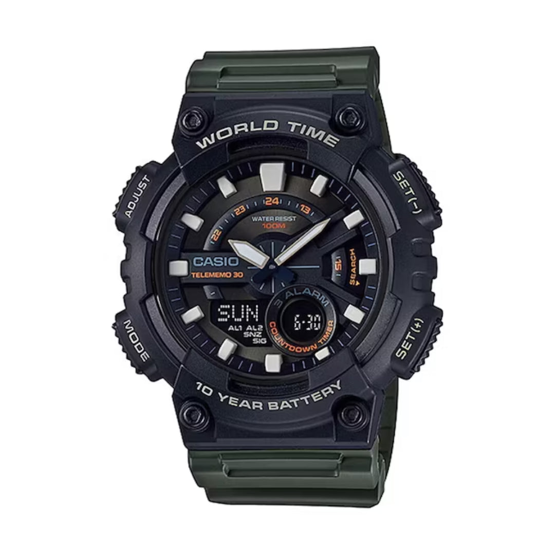 Reloj Casio AEQ-110W-3AVDF Hombre Ana-Digi Verde 100m Hora Mundial