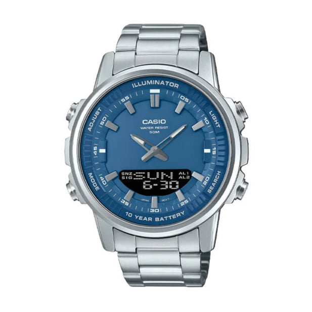 Reloj Casio AMW 880D 2A1VDF Hombre Acero Anadigital Telememo Horario Mundial