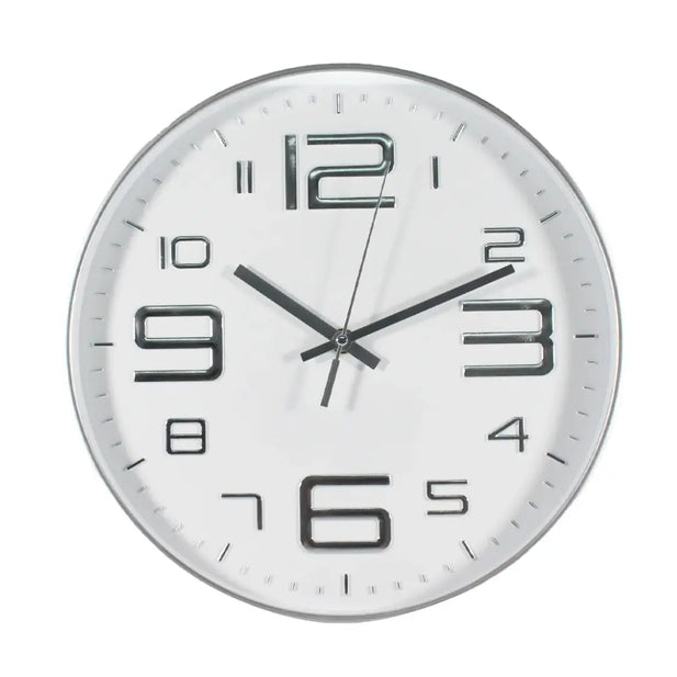 RELOJ DE PARED 30CM BORDES Y NUMEROS PLATEADOS DBREL04