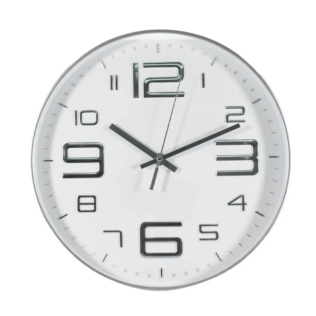 RELOJ DE PARED 30CM BORDES Y NUMEROS PLATEADOS DBREL04