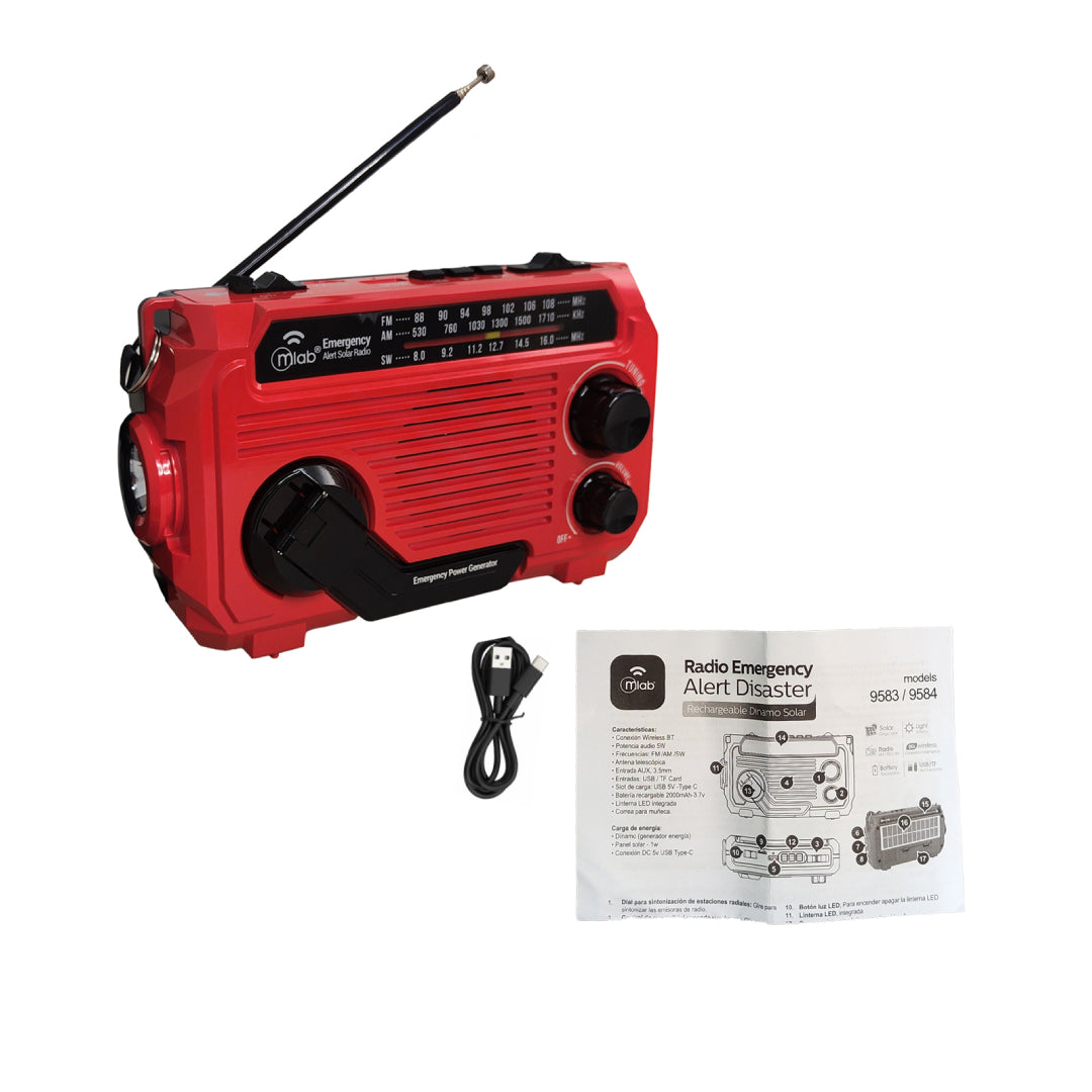 Radio Emergency Alert Recargable Solar Rojo MLAB 9583