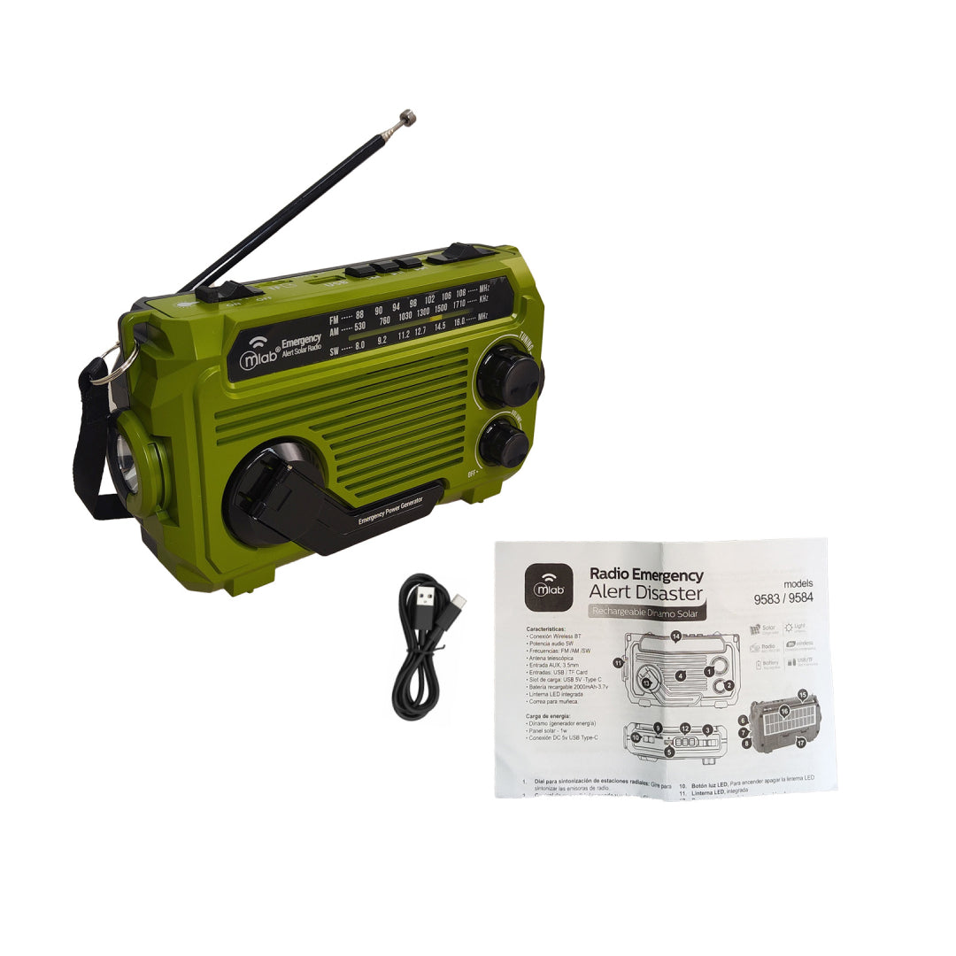 Radio Emergency Alert Recargable Solar Verde MLAB 9584