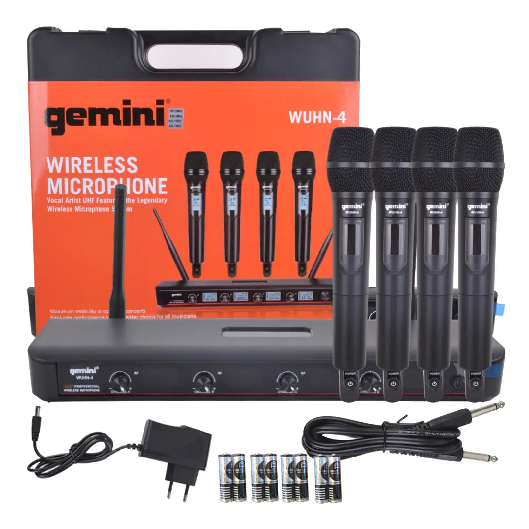 SET DE 4 MICROFONOS INALAMBRICOS UHF WUHN-4HL GEMINI