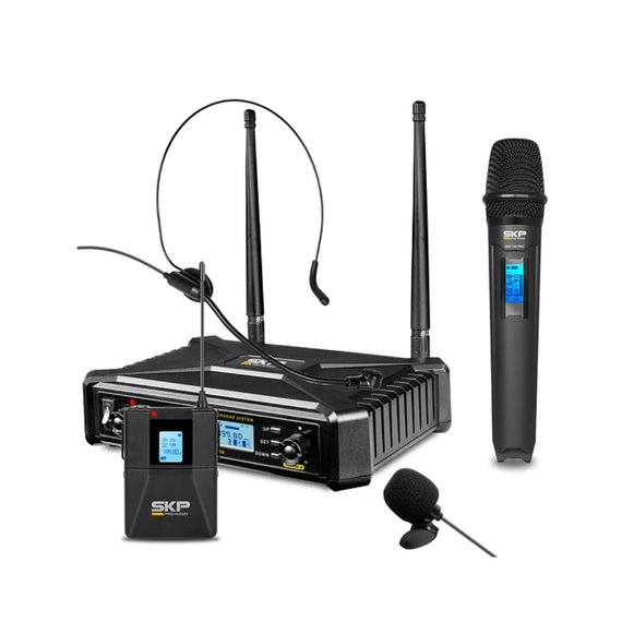 SET MICROFONOS UHF MANO-LAVALIER Y CINTILLO SKP 700 PRO