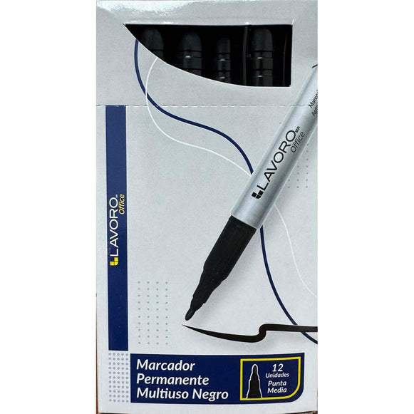 PACK 12 MARCADORES PERMANENTE MULTIUSO PUNTA MEDIA LAVORO 387502