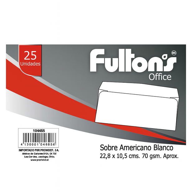 SOBRE AMERICANO BLANCO FULTONS 104455 (PACK 25 UN)