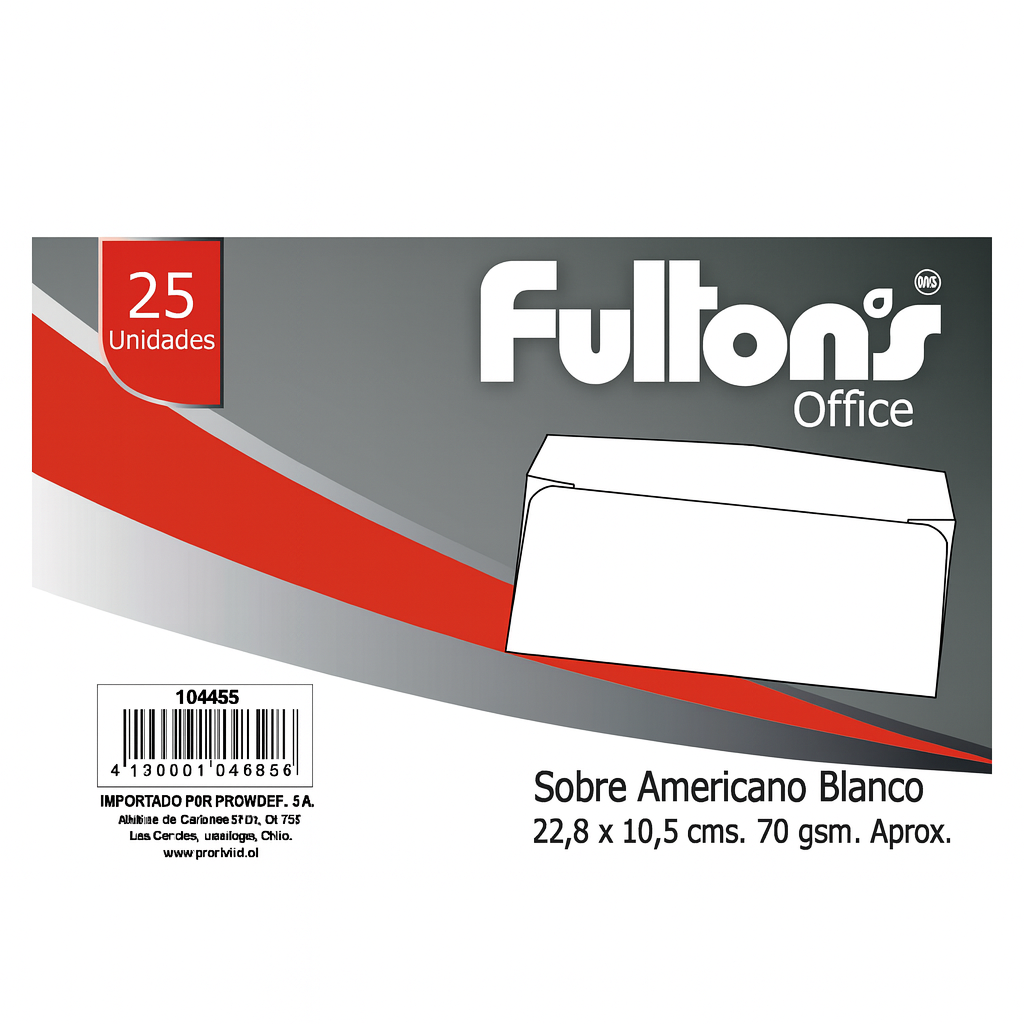 SOBRE AMERICANO BLANCO FULTONS 104455 (PACK 25 UN)
