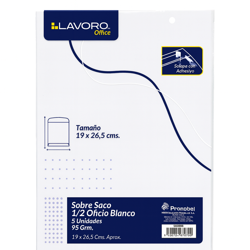 SOBRE SACO 1/2 OFICIO BLANCO PACK 5 UNID. LAVORO 560688