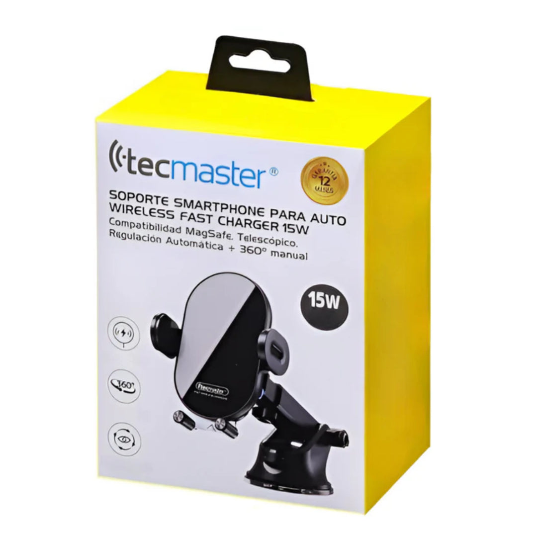 SOPORTE DE CELULAR + CARGA INAL. AUTO 15W TECMASTER TM-200543