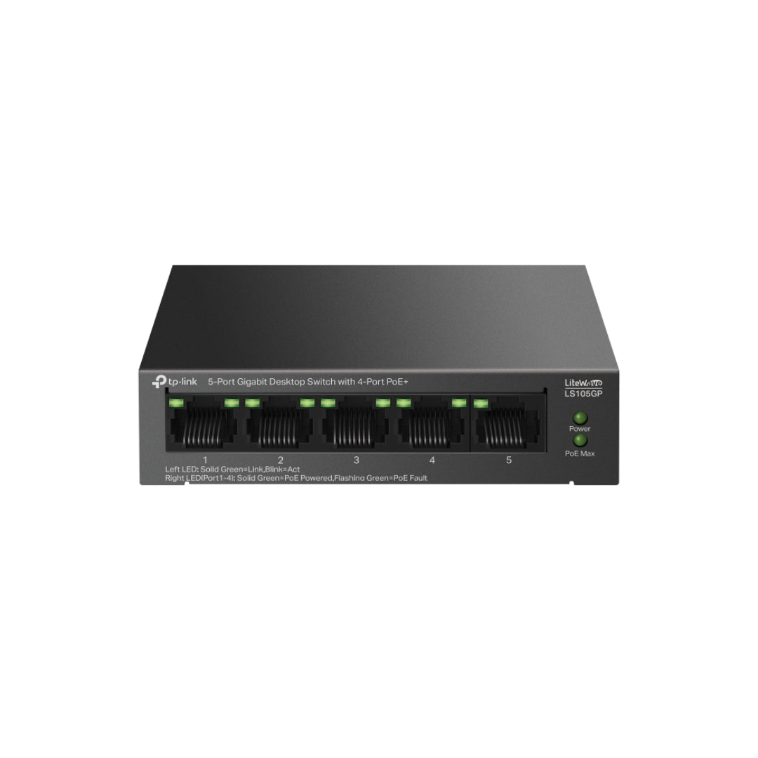 SWITCH DE 5 PUERTOS GIGABIT + 4 POE 65W TP LINK LS105GP