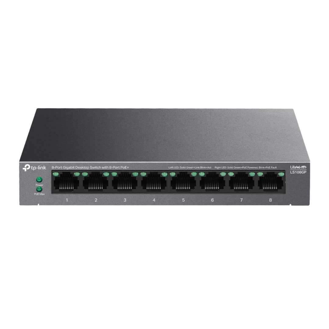 SWITCH DE 8 PUERTOS GIGABIT POE+ 62W TP LINK LS108GP